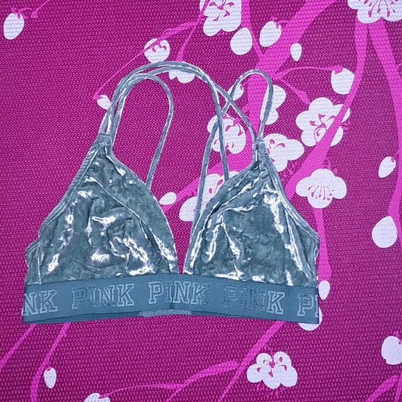PINK Victoria's Secret Other - NWOT Victorias Secret Pink velour Bralette green velvet bra M Crossback
